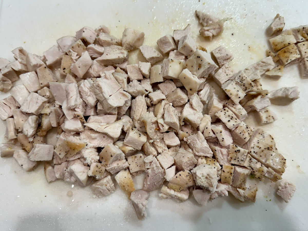 cooked cubed chicken