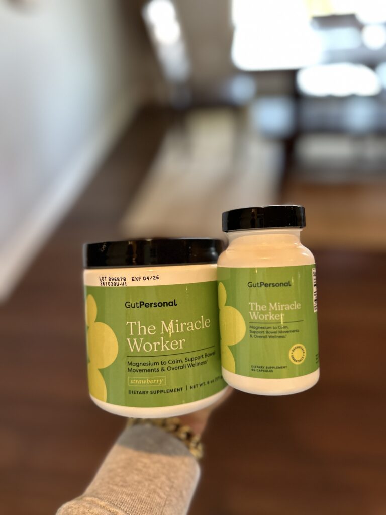 A jar and a bottle of Miracle Worker magnesium from Gut Personal