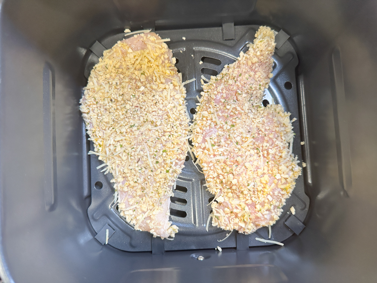 2 large thin breaded chicken breasts in an air fryer