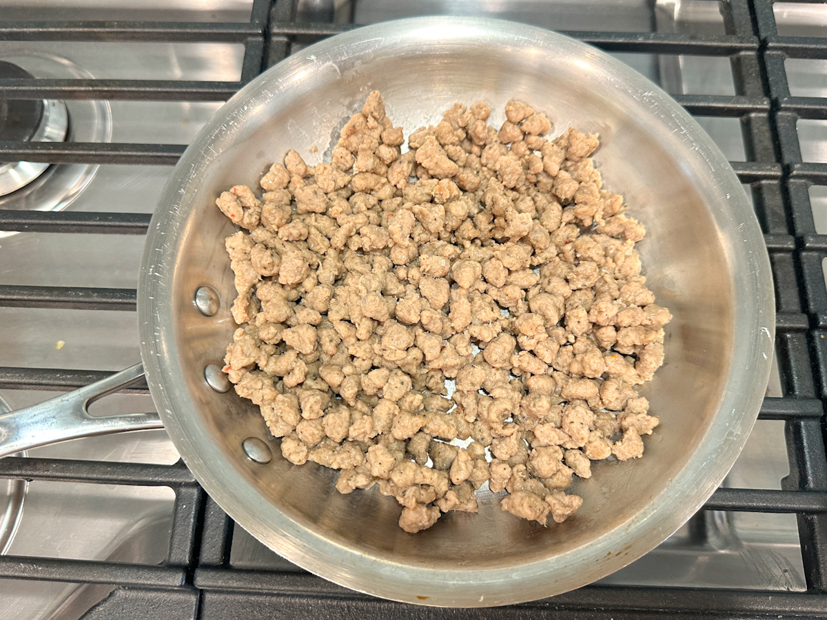 ground turkey sausage in a skillet
